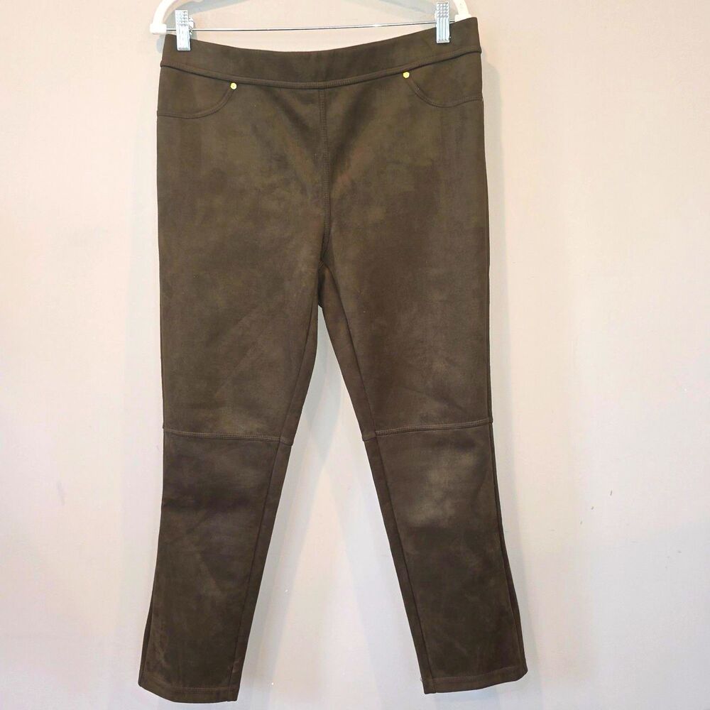 Marc NY Andrew Marc Faux Suede Moto Seam Skinny Pants Olive Green LG